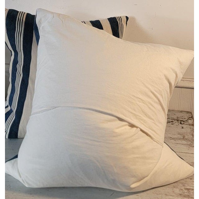 Late 19th Century Pair of Striped Linen Pillows For Sale - Image 5 of 5
