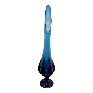 Mid Century Modern Blue Viking Art Glass Swung Vase, Attributed For Sale