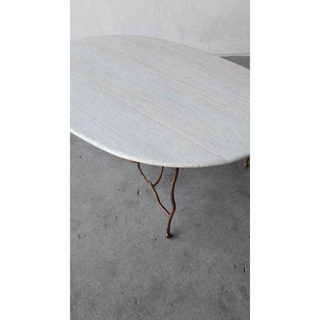 Oval Travertine Coffee Table With Hand-Forged Iron Base For Sale - Image 9 of 11