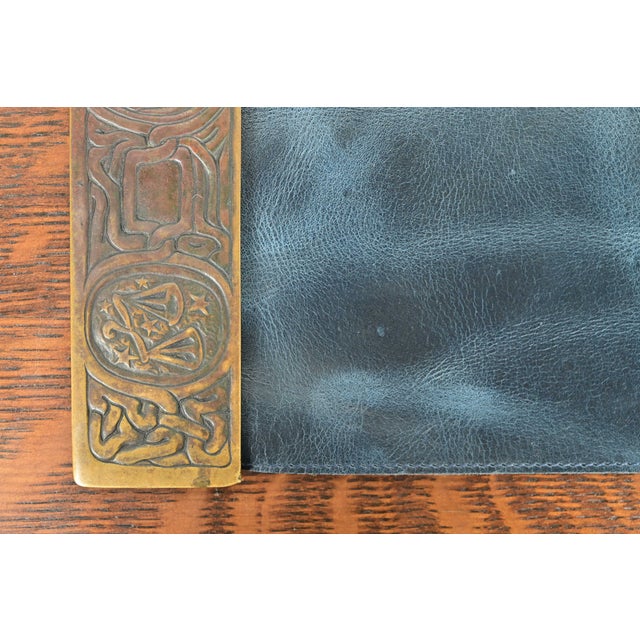 Tiffany Studios New York Zodiac Bronze Blotter Ends With Leather Desk Blotter For Sale - Image 9 of 14
