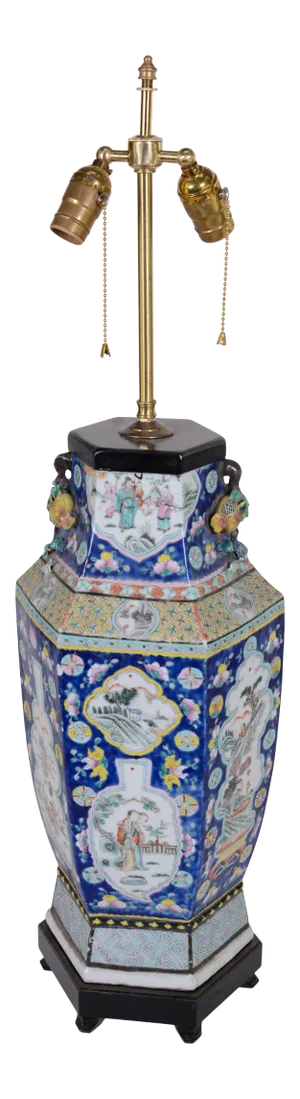 Chinese Qing Dynasty Famille Rose Vase Table Lamp