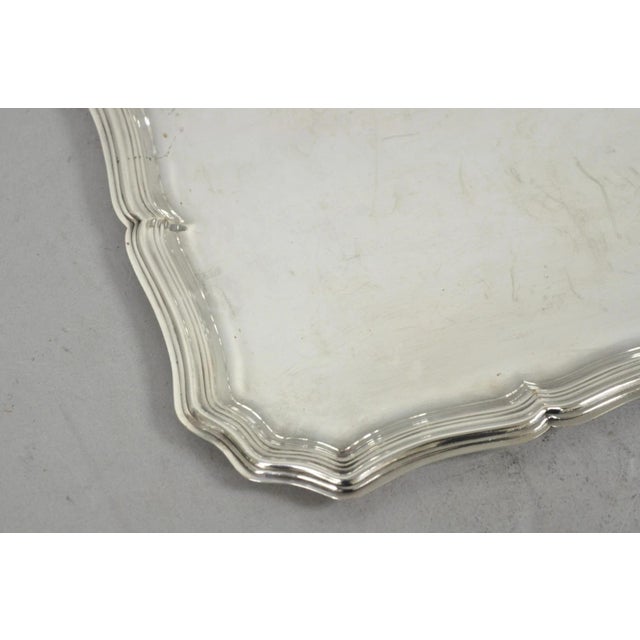 Metal Vintage English Edwardian Silver Plated Scalloped Small Bar Trinket Dish Tray For Sale - Image 7 of 14