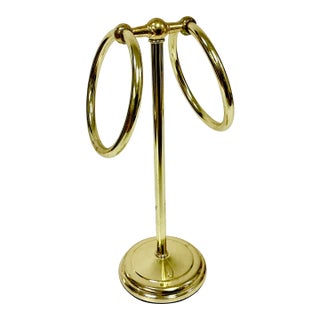 1970s Hollywood Regency Boho Chic Brass Finish Hand Towel Countertop Stand For Sale