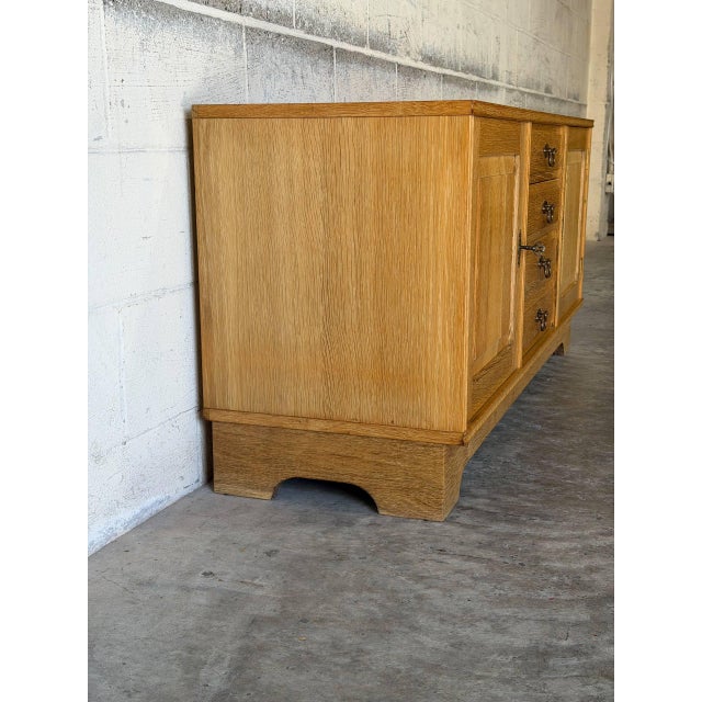 Oak Low Sideboard Credenza With Four Drawers and Two Doors Danish Mid-Century Modern 1970s For Sale - Image 4 of 12