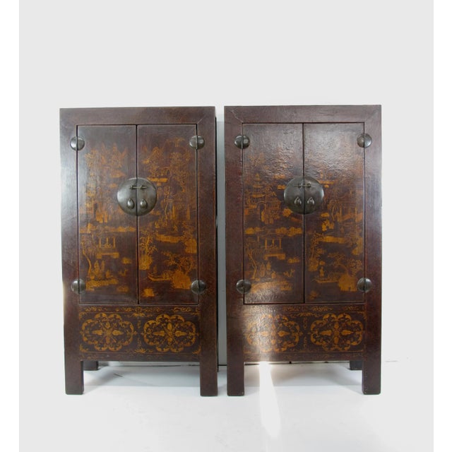 1900 - 1909 Asian Elm Cabinet With Painted Panel Doors For Sale In Greensboro - Image 6 of 12