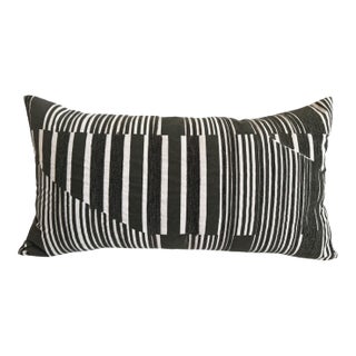 Vintage Grey Stripe Zag Down Lumbar Pillow For Sale