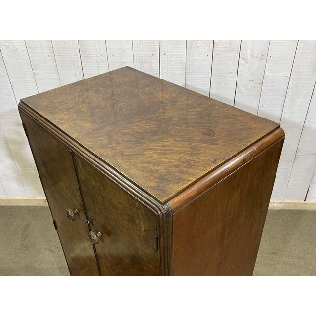 Small Art Deco English Student Wardrobe in Walnut, 1950s For Sale - Image 17 of 18