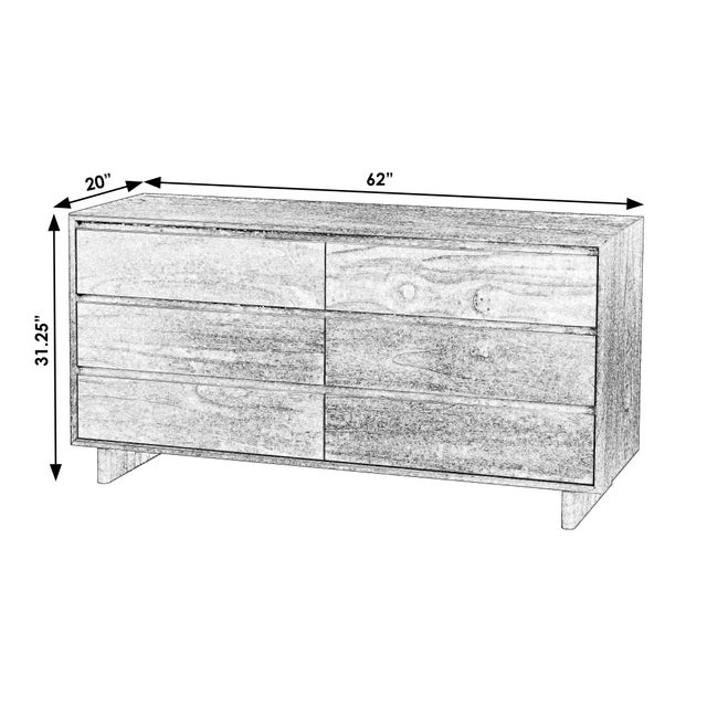 Mid-Century Modern Halmstad 62 in. W Rectangular Wood Panel 6 Drawer Dresser with Soft Close Drawers, Black For Sale - Image 3 of 9