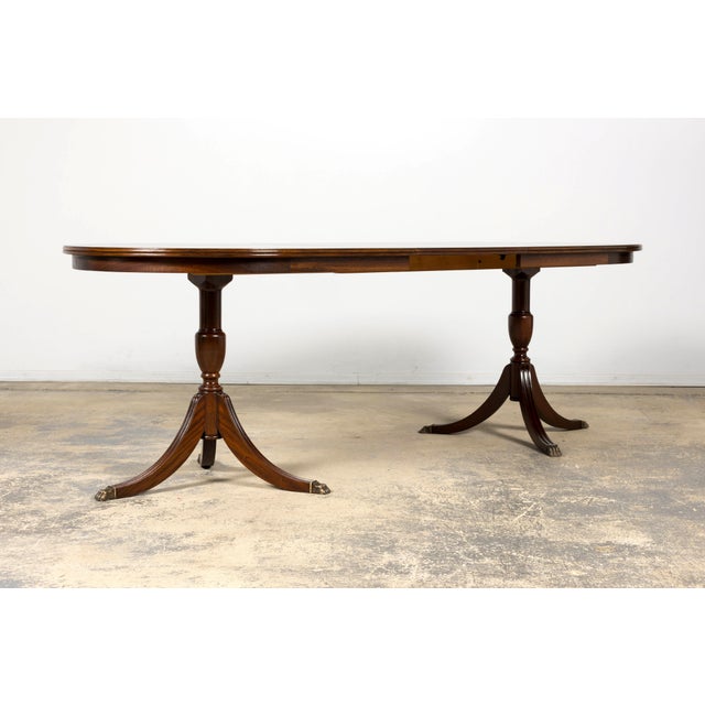 Mid-Century English Georgian Style Mahogany Double Pedestal Extendable Dining Table For Sale - Image 17 of 17