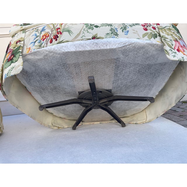 George Smith Attr. Floral Swivel 2 Armchairs and Ottoman For Sale - Image 10 of 11