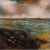 This Framed J. Akston "Mystery in the Skies 1974" Acrylic on Paper captures a turbulent skyscape above a richly colored...