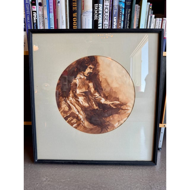 Mid-Century Modern Original 1973 Richard Nicksic Ink Wash Painting Signed Mid-Century Expressionist Figural Art For Sale - Image 3 of 17