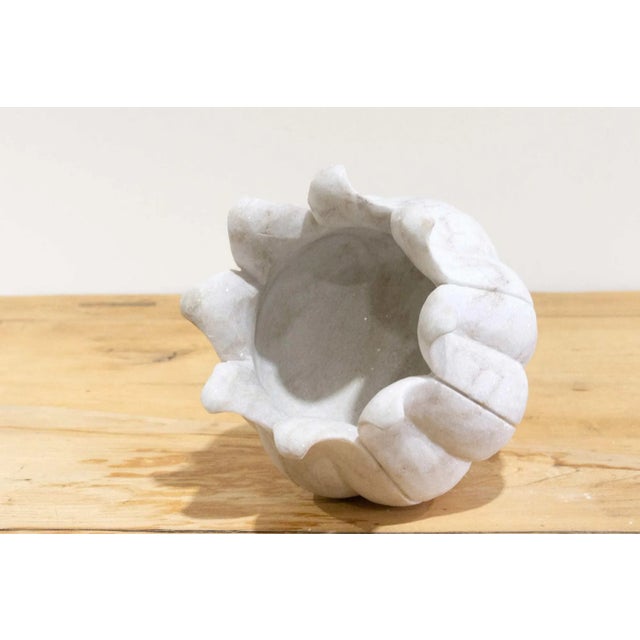 1990s Carved White Marble Lotus Vase-Bagh For Sale - Image 5 of 6