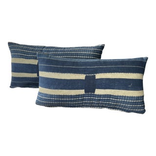 Jennifer Shorto Lake Taabo Indigo Blue Linen Mini Pillows- a Pair For Sale