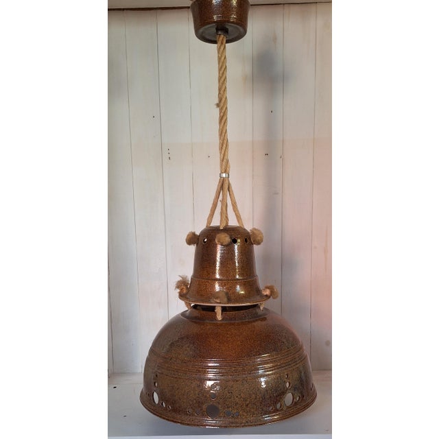 Vintage Rustic Ceiling Lamp with Ceramic Shade and Rope Mount, 1970s, in Very Good conditions. Designed 1970 to 1979 Up to...