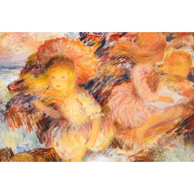 Harry Meyers (America 1910-1968). A very appealing modern impressionist painting of young girls at the seashore amongst...