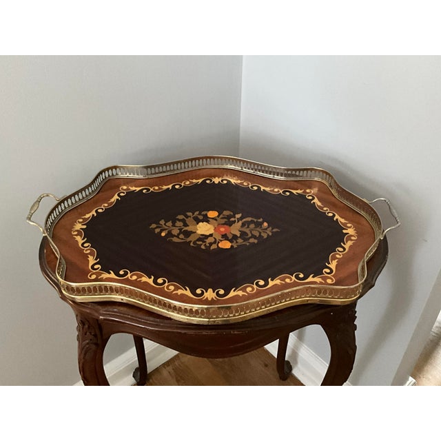 Late 20th Century Italian Marquetry Inlaid Tray With Handles For Sale - Image 9 of 11