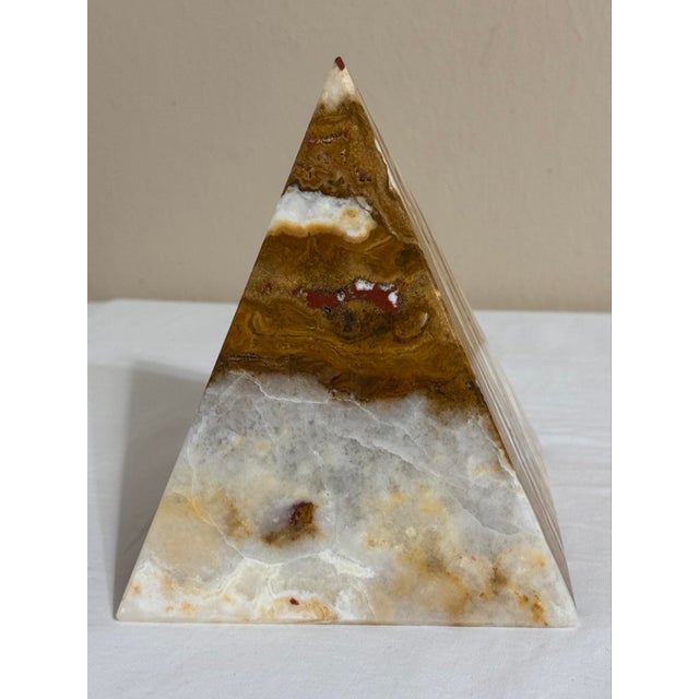 Large 7” Banded Calcite Stone Pyramid Display Object Feng Shui For Sale - Image 4 of 12