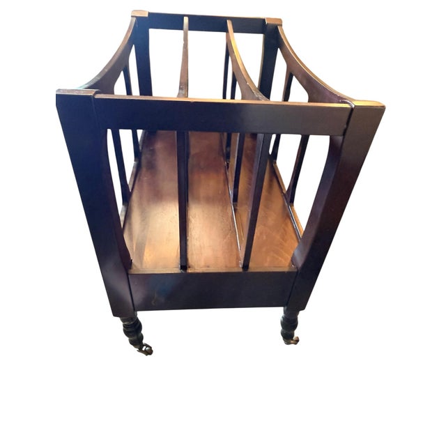 Late 20th Century A Bombay Company Dark Wood Magazine Rack With a Drawer and Casters. For Sale - Image 4 of 7