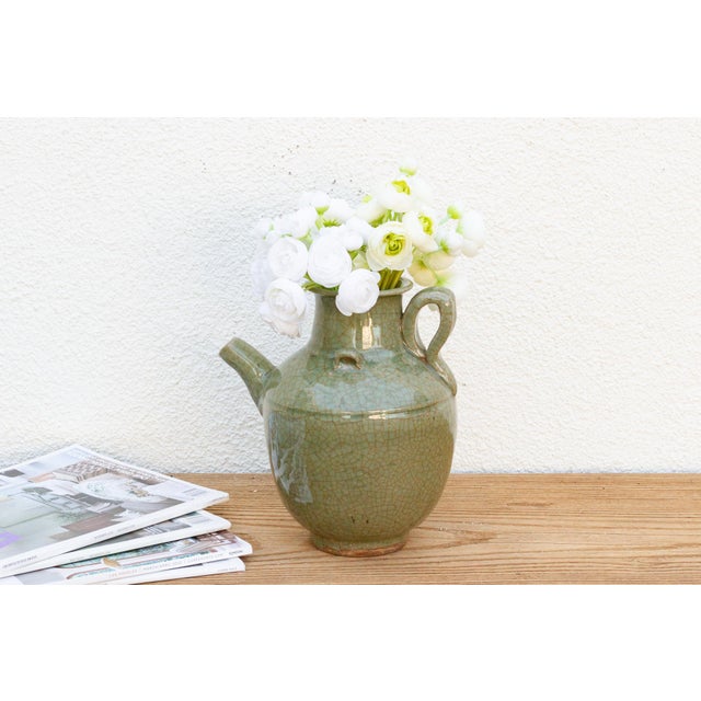 Green Vintage Crackle Green Pottery Jug For Sale - Image 8 of 8