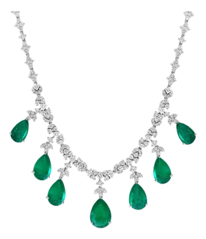 GIA Certified Pear Zambian Emerald & Diamond Bridal Drop Necklace 14 Kt Gold