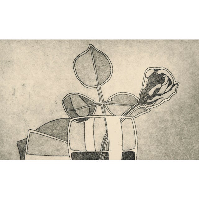 "Simple Delight" - Wine Glass & Rose Still Life Etching in Ink on Paper (#6/15) by Curtis G. Leonardo For Sale - Image 4 of 8
