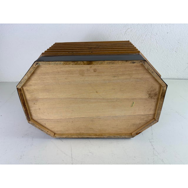This is a mid-century modern Italian dresser box. This box features a brass band at the base with a ribbed edged design on...