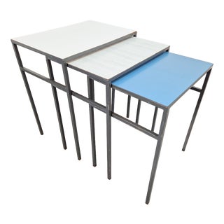 Vintage Mimi Nesting Tables in Metal and Teak by Formica, 1960s, Set of 3 For Sale