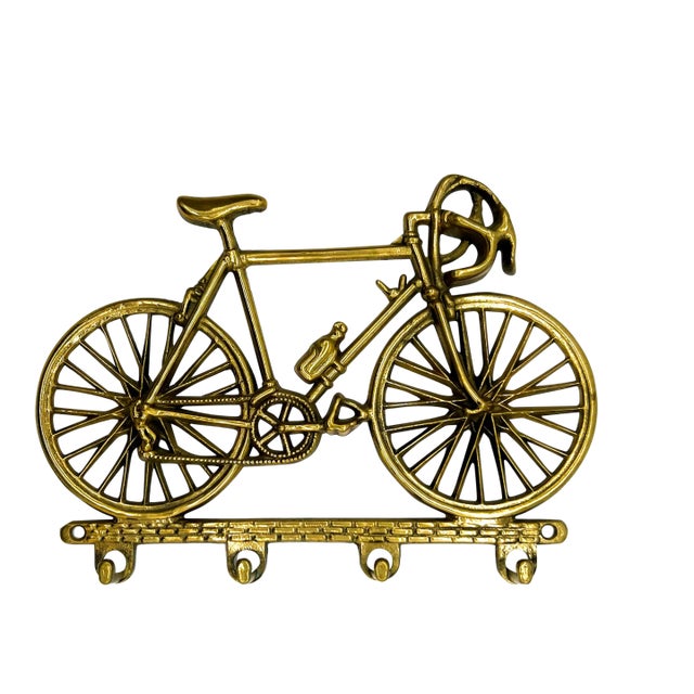 Vintage Brass Bicycle Wall Hook Rack – Sports Motif Bike Key Holder For Sale