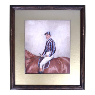 Jockey W/ Blue & Brown Stripe Silks Watercolour by Joshua Dighton For Sale