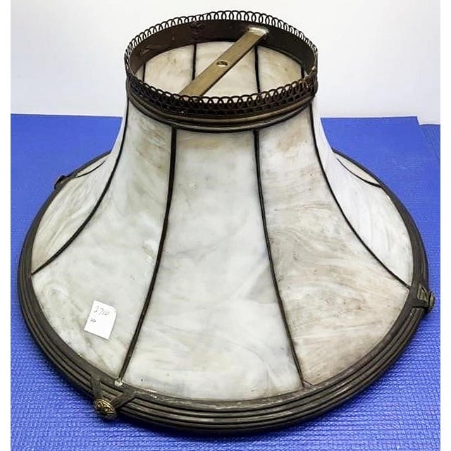 French Antique Curved Slag Glass Bronze Lamp Shade For Sale - Image 3 of 9
