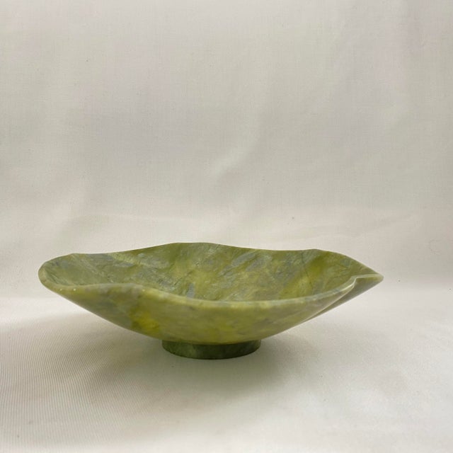 Beautifully Carved Natural Apple Green Jade Stone Lotus Shaped Decorative Bowl