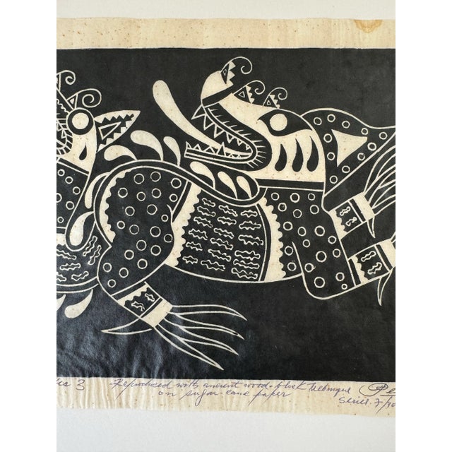 Black Signed 1970s Pedro Puerta "Dragon Number 3" 7/100 Wood Block Print For Sale - Image 8 of 12