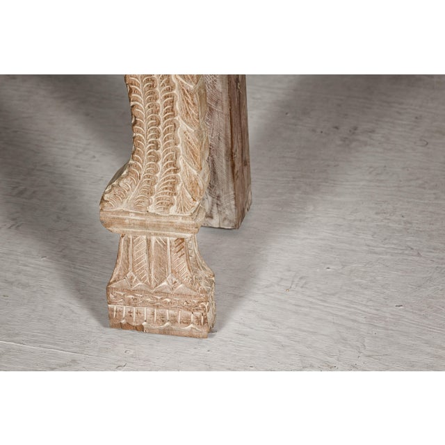 Mughal Style Whitewash Console Table with Foliage Carved Apron and Legs For Sale - Image 4 of 12