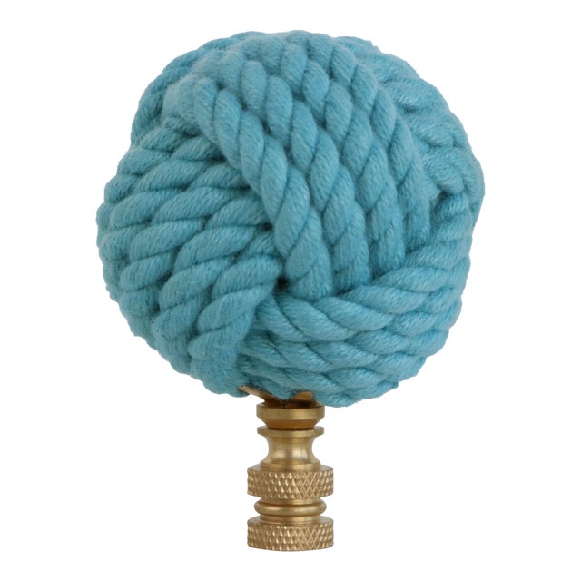 Nautical Knot Lamp Finial in Robin's Egg Blue on Brass Hardware For Sale