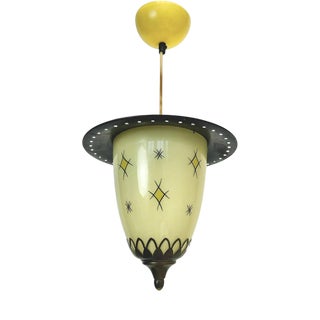 Mid-Century Glass and Metal Pendant Lantern Lamp, 1950s For Sale
