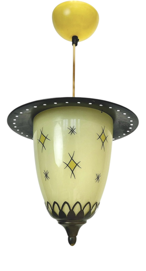 Mid-Century Glass and Metal Pendant Lantern Lamp, 1950s