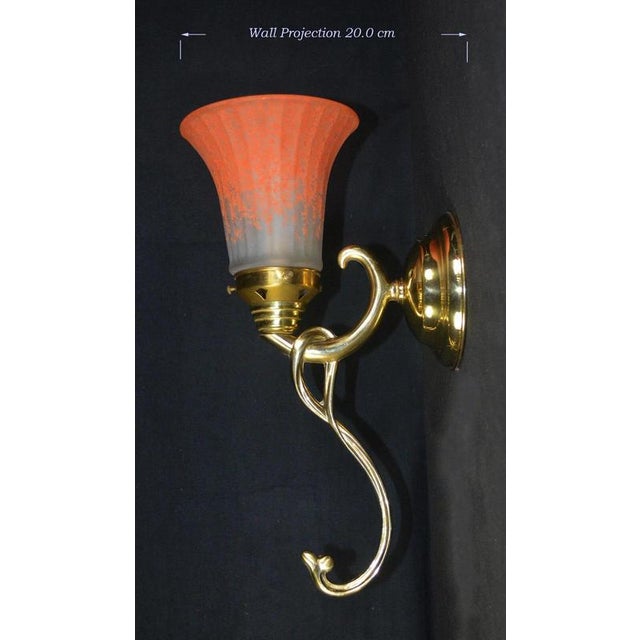 Mid-Century French Art Nouveau Brass Wall Sconce with Ribbed Glass Shade, 1950s For Sale - Image 10 of 12