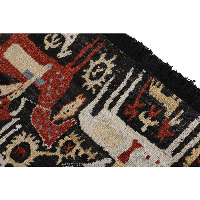 Rug & Kilim Handknotted Horse and Hunter Rug in Black, 3'x4' For Sale - Image 4 of 6