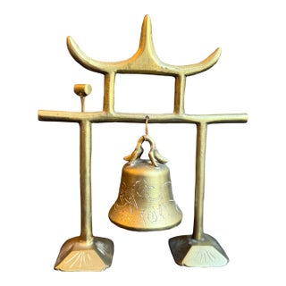Vintage Brass Temple Bell in Shape of Pagoda For Sale