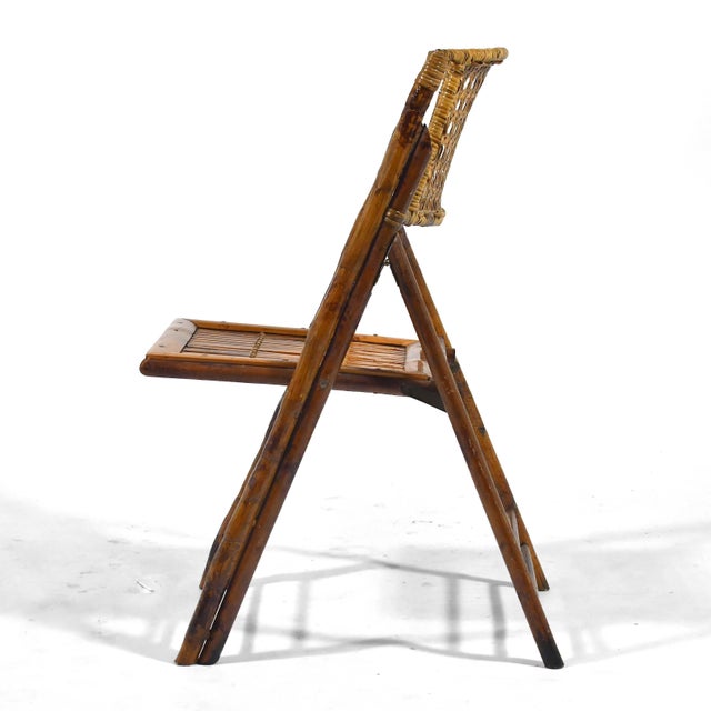 Wood Bamboo & Cane Folding Side Chairs For Sale - Image 7 of 11