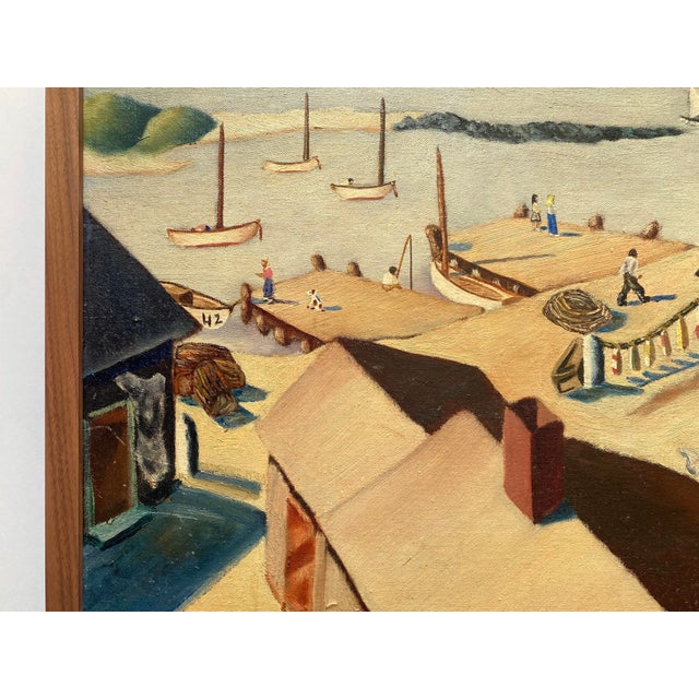 Wood Frank Carson Vintage 1942 Modernist " Provincetown Bay Beach, Waterfront Seascape " Framed Original Signed Post-Impressionist Oil Painting For Sale - Image 7 of 16