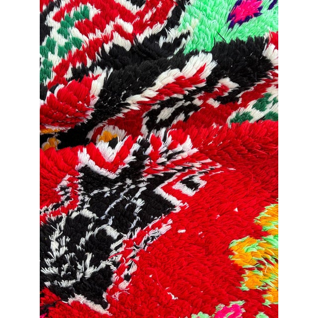 Textile Mid-Century Stunning Red Moroccan Boucherouite Cotton Rug For Sale - Image 7 of 8