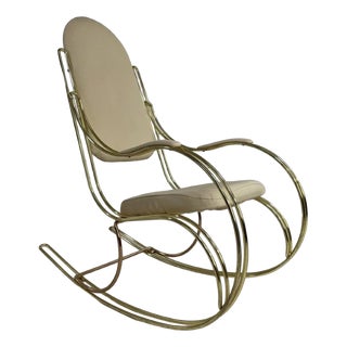 Italian Rocking Chair in Brass and Beige Skaï, 1950s For Sale