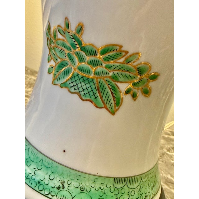 White Vintage Chinoiserie Famille Verte Green and White Hand Painted Porcelain Baluster Vase Table Lamp on a Black Wood Base For Sale - Image 8 of 12