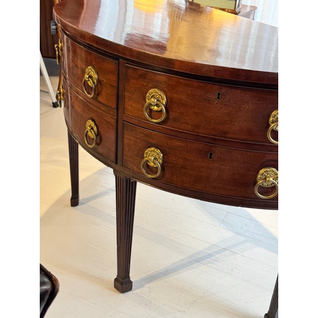 English Mahogany Demiluned Sideboard With Brass Rosette Hardware, Circa 1810 For Sale - Image 9 of 12