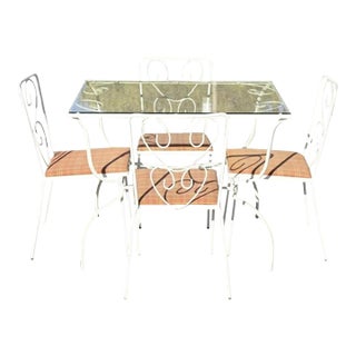 Mid 20th Century Vintage French Victorian Wrought Iron Patio Dining Table & 4 Chairs For Sale