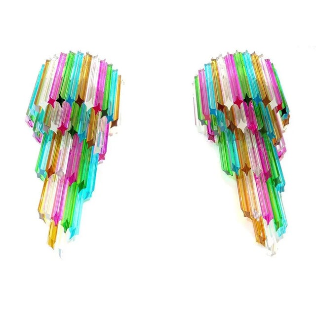 Huge and fantastic pair of vintage Murano wall sconces made by 41 crystal prism (quadriedri) for each applique in a chrome...