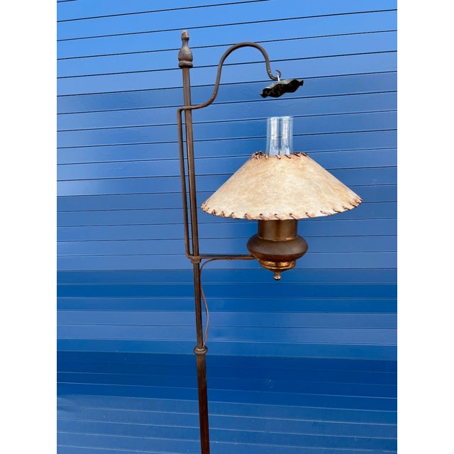 Spanish Revival 1930s Original Monterey Old Wood and Copper Floor Lamp For Sale - Image 3 of 6