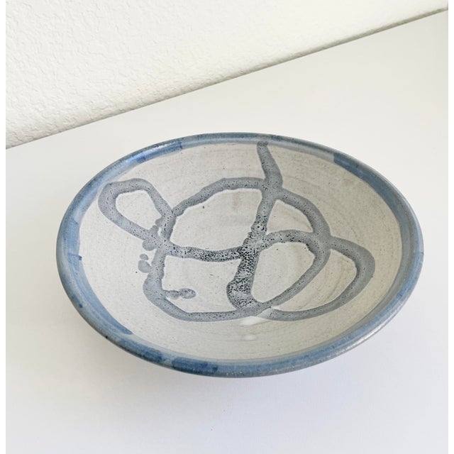 Mid-Century Modern Mid-Century Blue Abstract Studio Pottery Bowl For Sale - Image 3 of 9